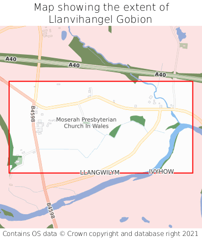 Map showing extent of Llanvihangel Gobion as bounding box