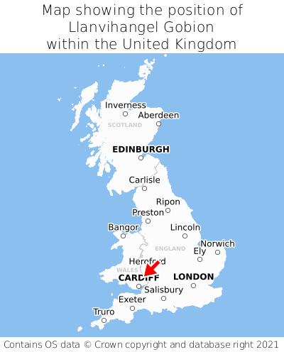 Map showing location of Llanvihangel Gobion within the UK