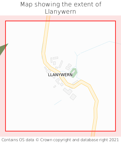 Map showing extent of Llanywern as bounding box