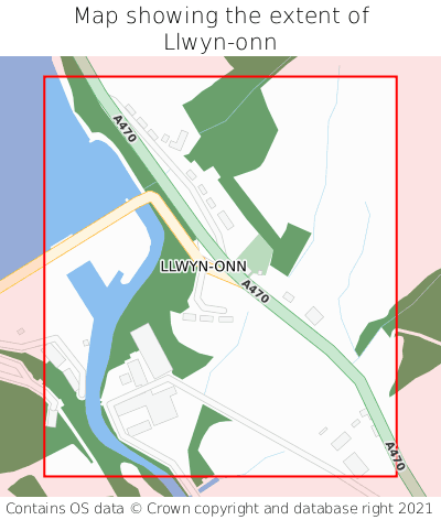 Map showing extent of Llwyn-onn as bounding box