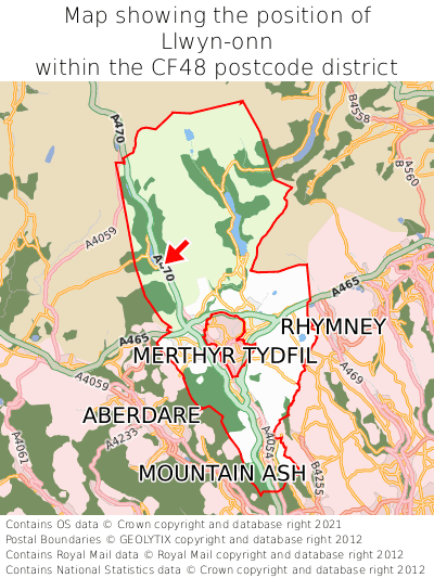 Map showing location of Llwyn-onn within CF48