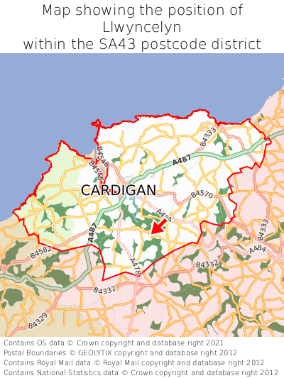 Map showing location of Llwyncelyn within SA43