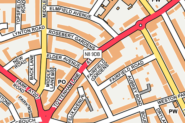 N8 9DB map - OS OpenMap – Local (Ordnance Survey) N8 9DB map - OS OpenMap – Local (Ordnance Survey)