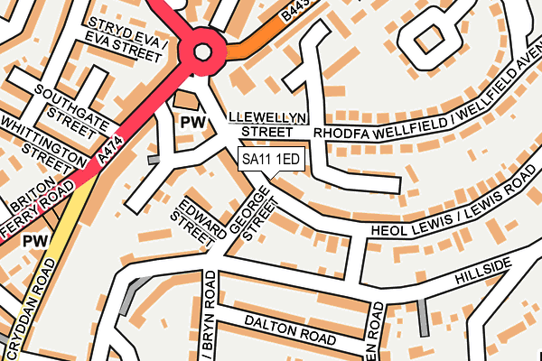 SA11 1ED map - OS OpenMap – Local (Ordnance Survey) SA11 1ED map - OS OpenMap – Local (Ordnance Survey)