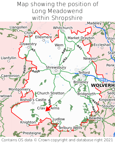 Map showing location of Long Meadowend within Shropshire