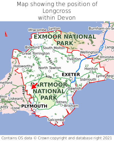 Map showing location of Longcross within Devon