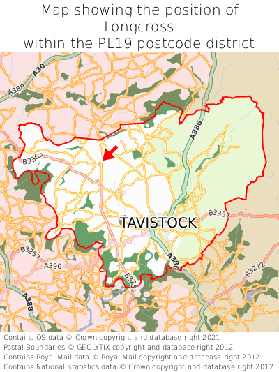 Map showing location of Longcross within PL19