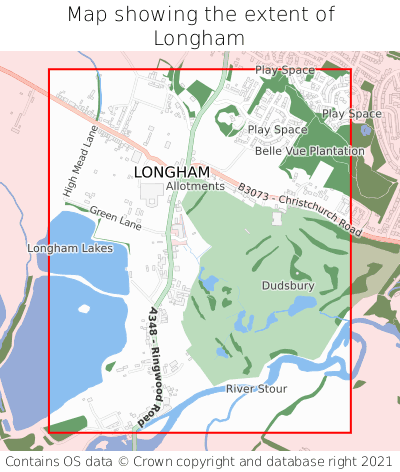 Map showing extent of Longham as bounding box