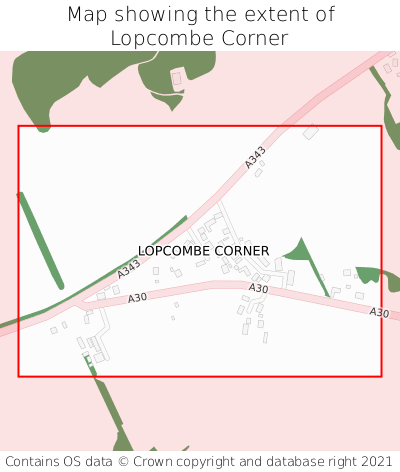 Map showing extent of Lopcombe Corner as bounding box