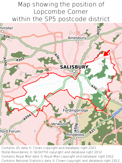 Map showing location of Lopcombe Corner within SP5