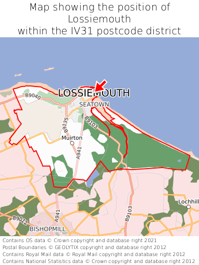 Map showing location of Lossiemouth within IV31