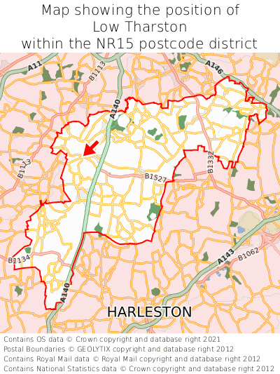 Map showing location of Low Tharston within NR15