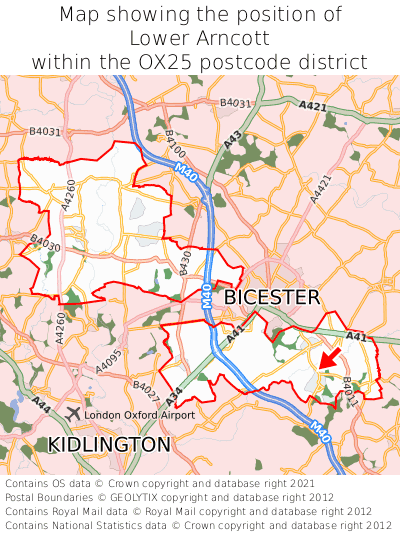 Map showing location of Lower Arncott within OX25