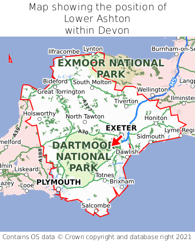 Map showing location of Lower Ashton within Devon