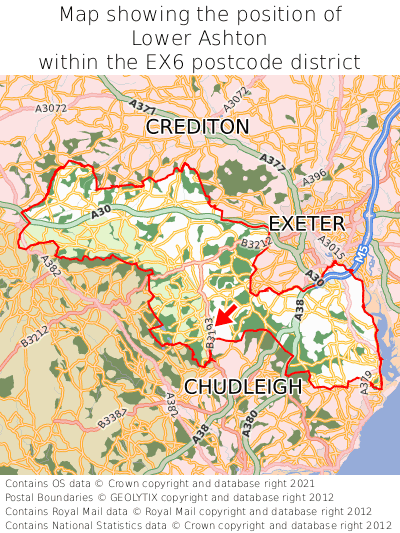 Map showing location of Lower Ashton within EX6