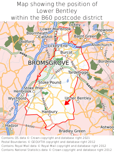 Map showing location of Lower Bentley within B60