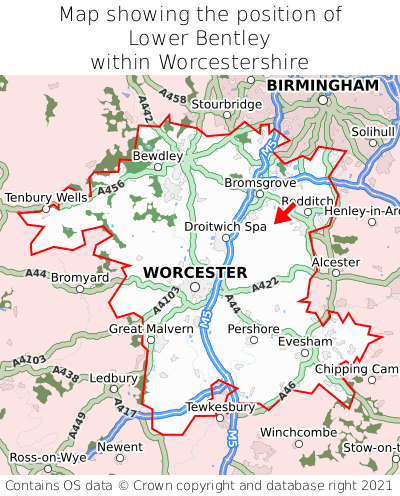 Map showing location of Lower Bentley within Worcestershire