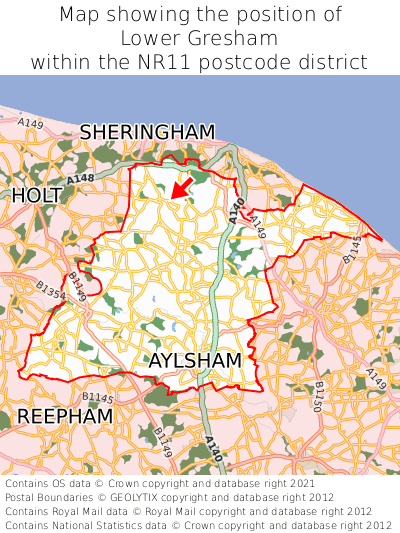 Map showing location of Lower Gresham within NR11