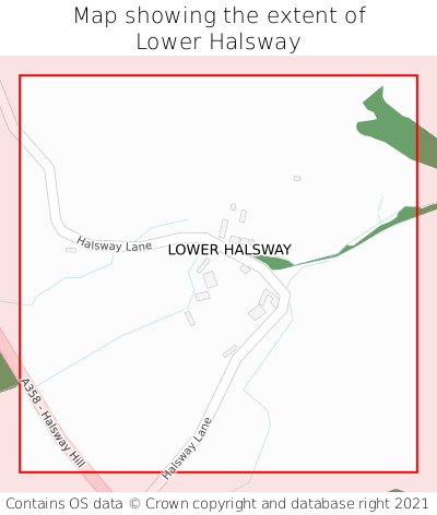 Map showing extent of Lower Halsway as bounding box