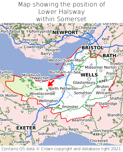 Map showing location of Lower Halsway within Somerset