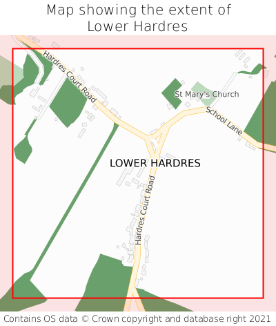 Map showing extent of Lower Hardres as bounding box