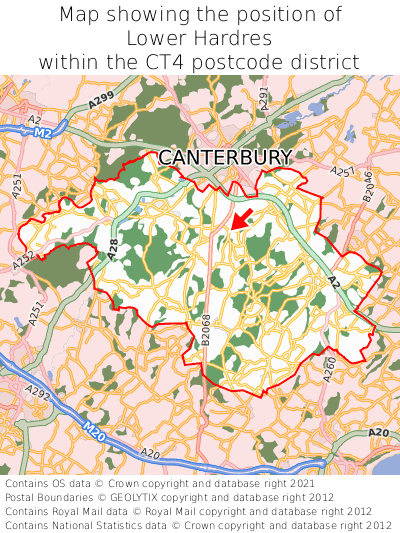 Map showing location of Lower Hardres within CT4