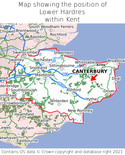 Map showing location of Lower Hardres within Kent