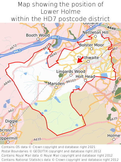 Map showing location of Lower Holme within HD7