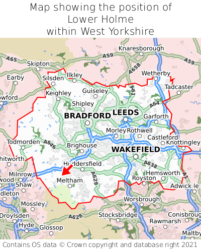 Map showing location of Lower Holme within West Yorkshire