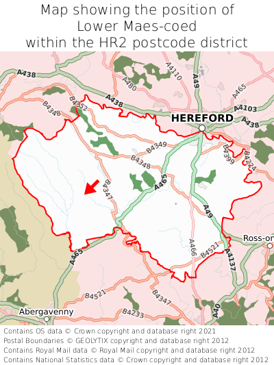 Map showing location of Lower Maes-coed within HR2