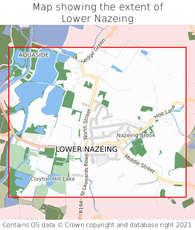 Map showing extent of Lower Nazeing as bounding box