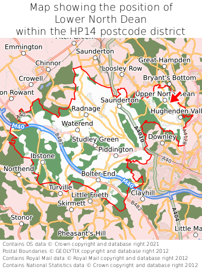 Map showing location of Lower North Dean within HP14