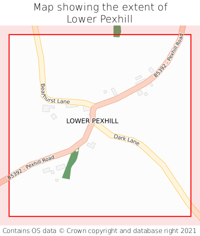Map showing extent of Lower Pexhill as bounding box