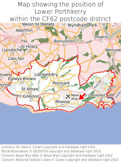 Map showing location of Lower Porthkerry within CF62