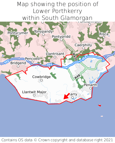 Map showing location of Lower Porthkerry within South Glamorgan