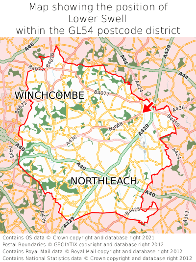 Map showing location of Lower Swell within GL54