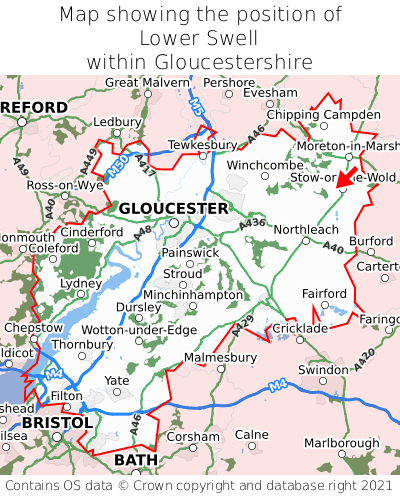 Map showing location of Lower Swell within Gloucestershire