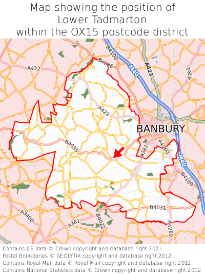 Map showing location of Lower Tadmarton within OX15