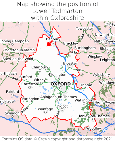 Map showing location of Lower Tadmarton within Oxfordshire