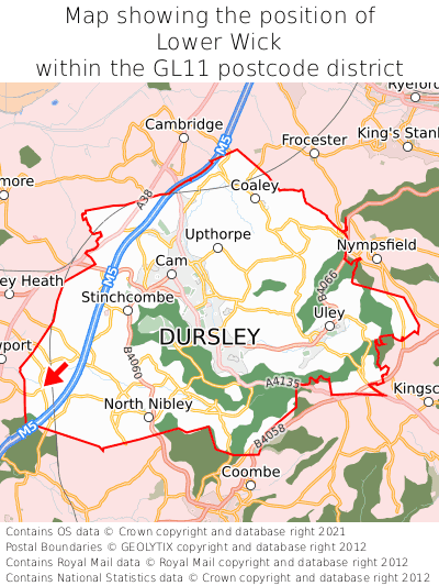 Map showing location of Lower Wick within GL11