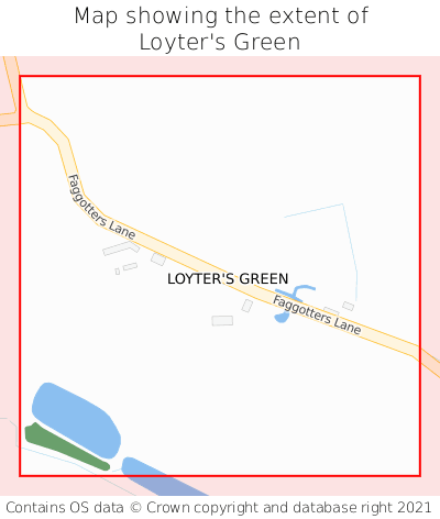 Map showing extent of Loyter's Green as bounding box