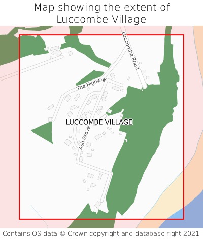 Map showing extent of Luccombe Village as bounding box