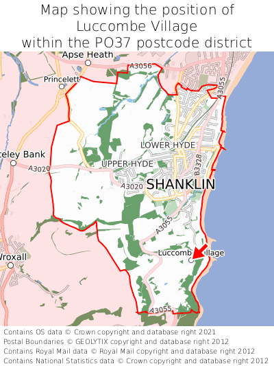 Map showing location of Luccombe Village within PO37