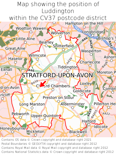 Map showing location of Luddington within CV37