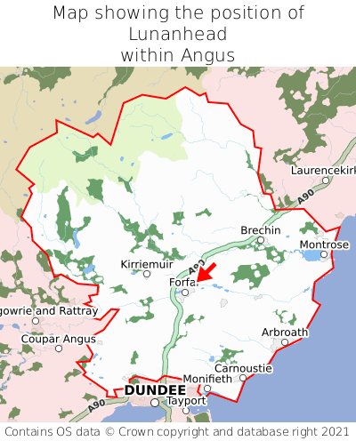 Map showing location of Lunanhead within Angus