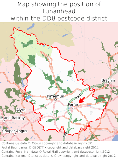 Map showing location of Lunanhead within DD8