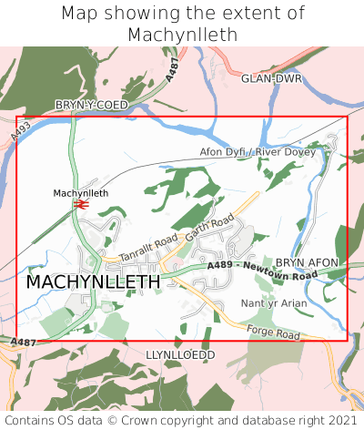 Map showing extent of Machynlleth as bounding box