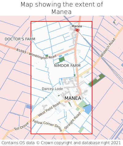 Map showing extent of Manea as bounding box