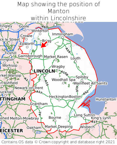 Map showing location of Manton within Lincolnshire
