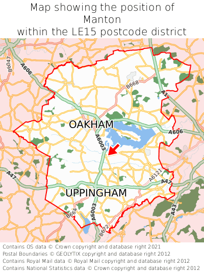 Map showing location of Manton within LE15